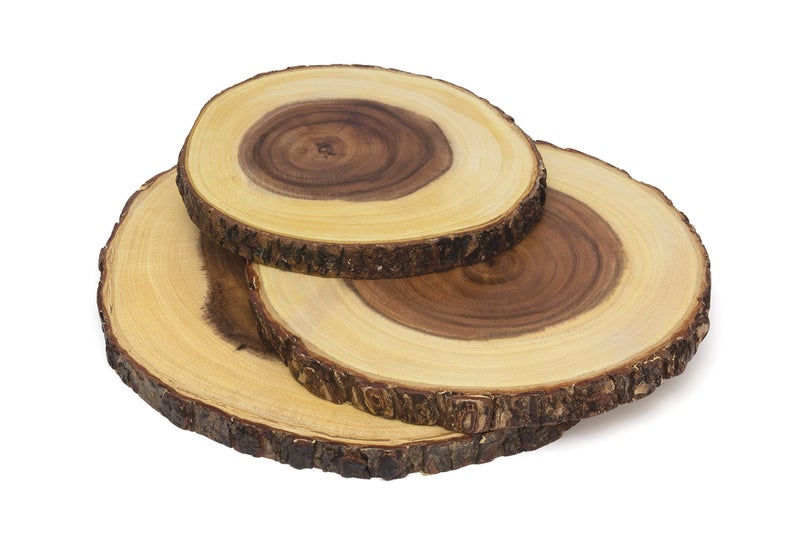 Lipper International Acacia Wood Slab Serving Board With Bark for Cheese, Crackers, and Hors D'oeuvres, Set of 3, Assorted Sizes - Image 1